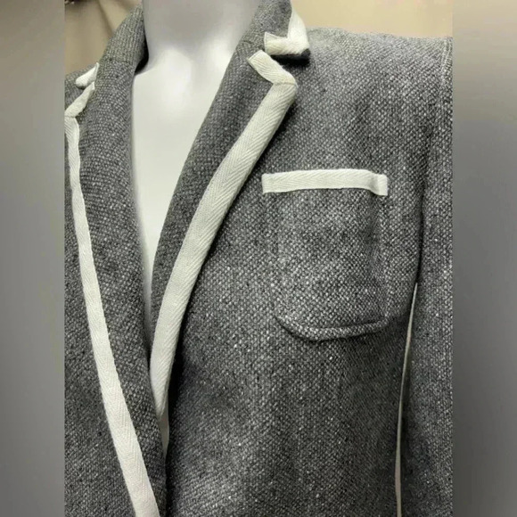 Banana Republic Blazer Women’s Jacket Gray  with White Herringbone Trim size 2 - Picture 2 of 8